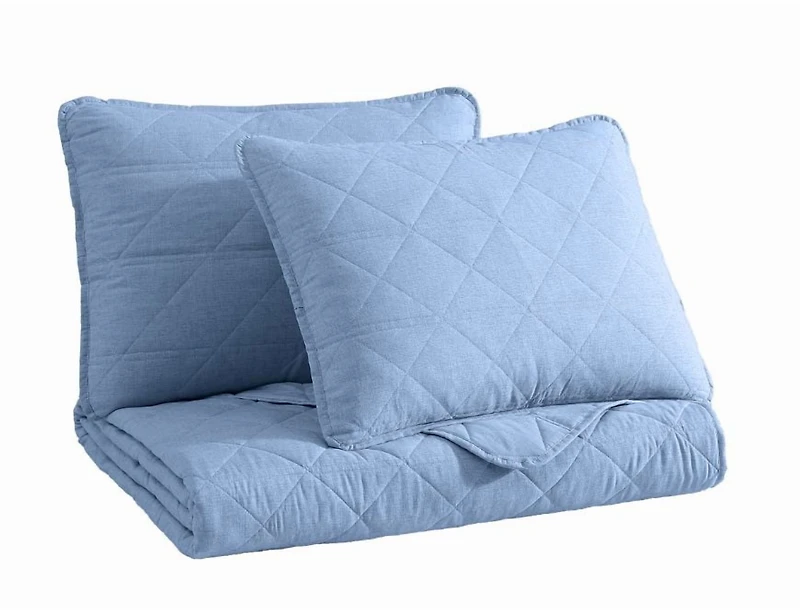 Social Standard by Sanctuary 3 Piece Quilt Set, Chambray Weave, Geo Diamond Quilt Pattern, Easy Care, Wrinkle Resistant