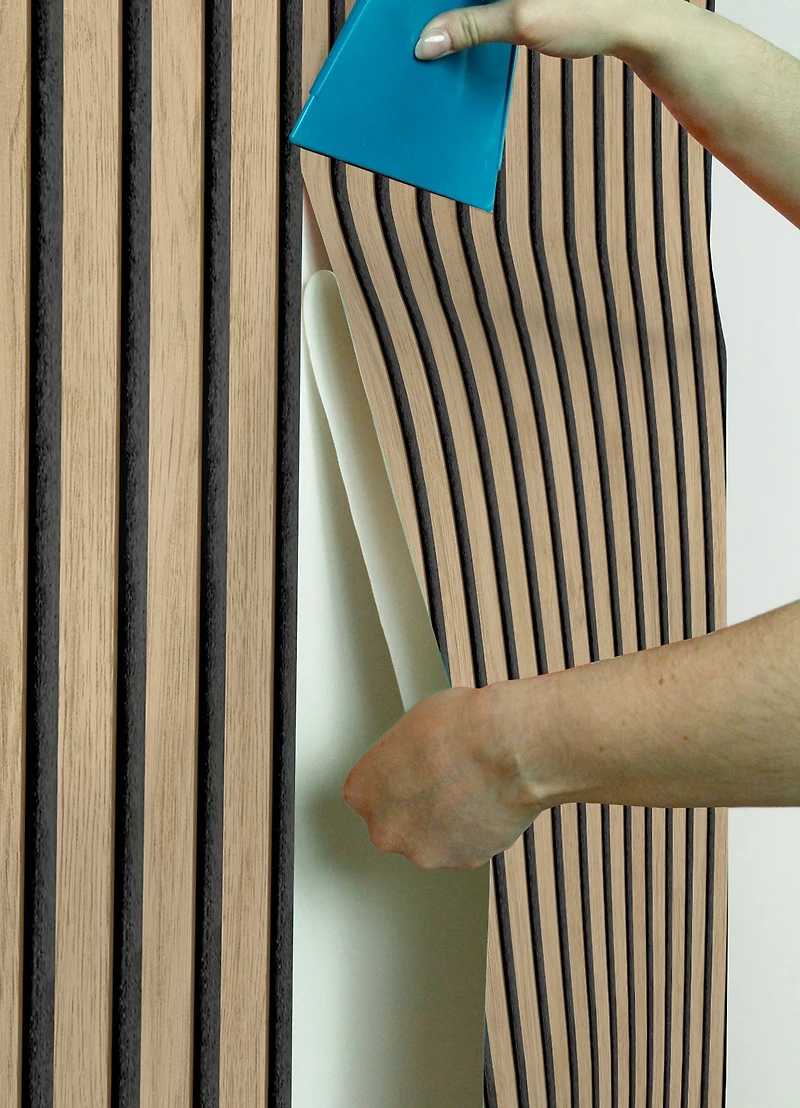 Roommates Studio Cream Oak Slat Peel and Stick Wallpaper 30.75 Sq. ft