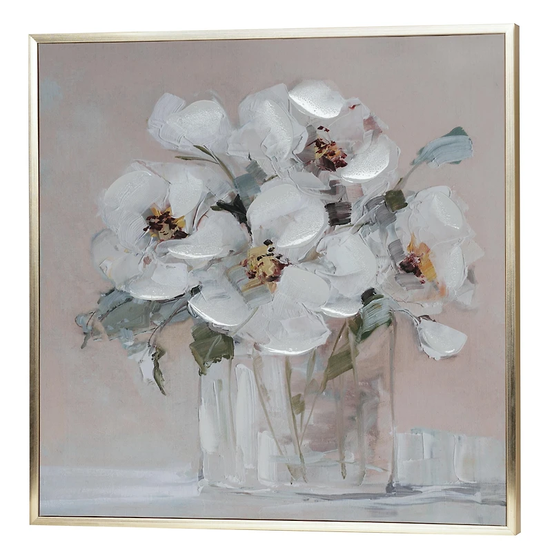 Crystal Art Gallery - White Peonies Gold L-Framed Canvas Farmhouse Style Wall Artwork- 23"x23" <ul><li>Floral framed artwork</li><li>Versatile application</li><li>Farmhouse appeal</li></ul>