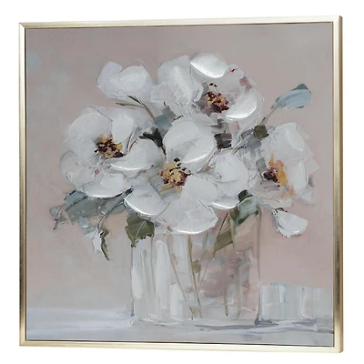 Crystal Art Gallery - White Peonies Gold L-Framed Canvas Farmhouse Style Wall Artwork- 23" x 23", <ul><li>Floral framed artwork</li><li>Versatile application</li><li>Farmhouse appeal</li></ul>