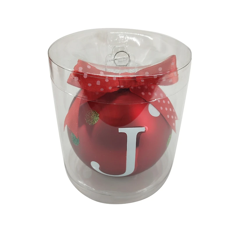 HOLIDAY TIME J RED LETTER GLASS ORNAMENT