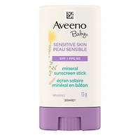 Écran solaire minéral Peau sensible Aveeno Baby avec FPS 50, bâtonnet de 13 g, avec 100 % d’oxyde de zinc, Pour le visage et le corps, Résiste à l'eau et à la sueur, Écran solaire en bâtonnet pour enf 13 g