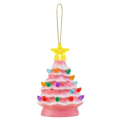 Mr. Christmas 5" Nostalgic Ceramic Lit Tree Ornament, Pink