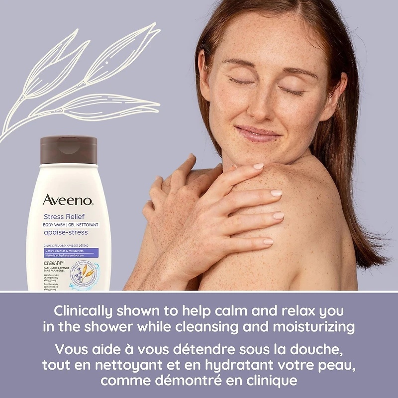 Gel nettoyant apaise-stress Aveeno, avoine, huiles de lavande, camomille et ylang-ylang, nettoyant pour le corps 975 ml