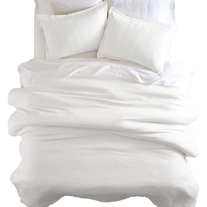 Better Homes & Gardens 3-Piece Arctic White Crinkled Gauze Duvet Set, Adult Double/Queen, Corner & side interior ties. Hidden Button Closure. Envelope Closure on Shams.