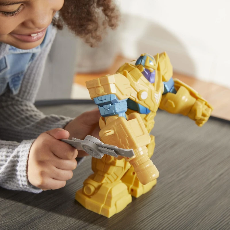 Hasbro Marvel Avengers Mech Strike, figurine articulée de 22,5 cm Thanos Armure d'infinité avec lame rotative, pour enfants, dès 4 ans
