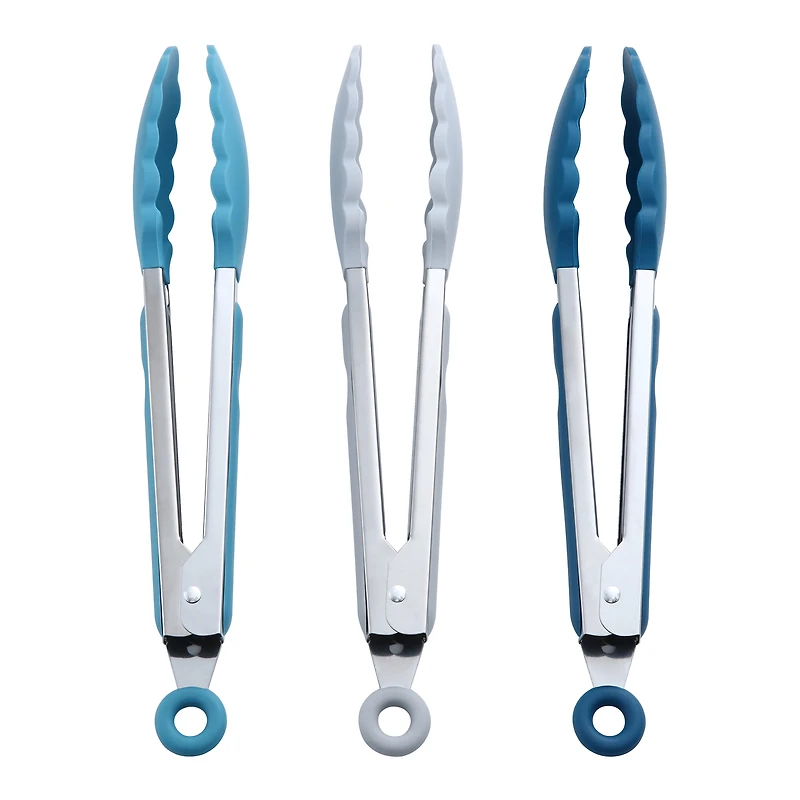Mainstays 9" Stainless Steel Locking Tongs with Silicone Head, Navy, Grey, or Teal
