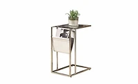 Monarch Specialties Accent Table, C-shaped, End, Side, Snack, Magazine Storage, Living Room, Bedroom, Metal, Pu Leather Look, Tempered Glass, Chrome, Clear, Contemporary, Modern