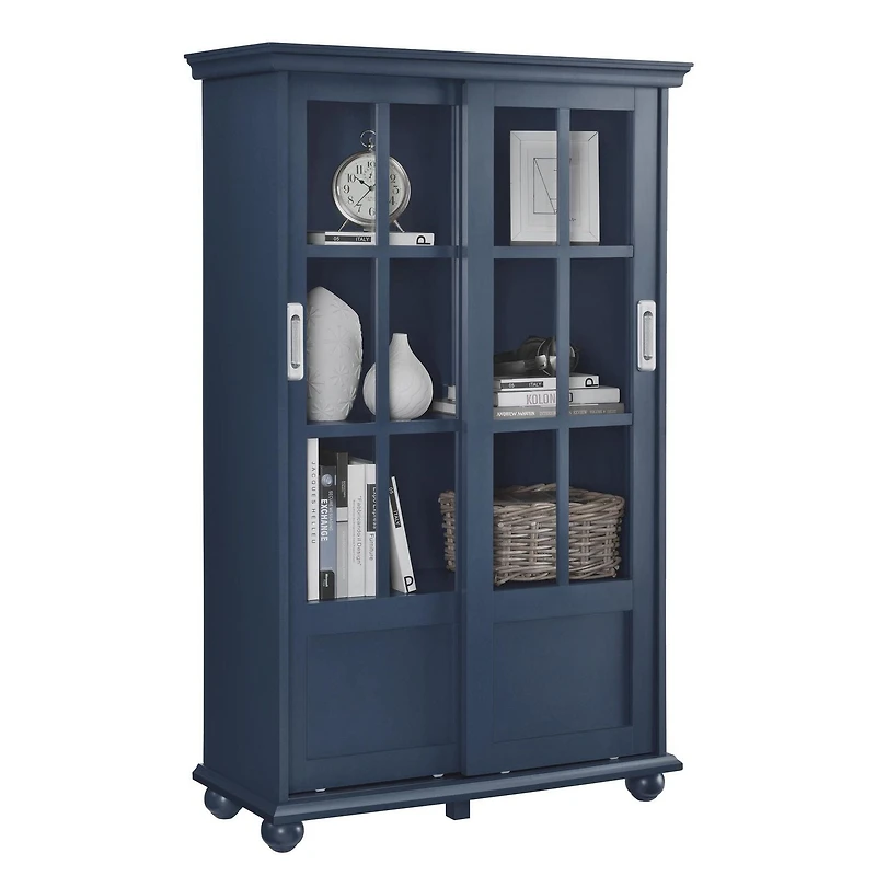 Ameriwood Home Aaron Lane Bookcase with Sliding Glass Doors, White