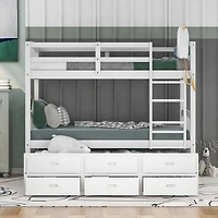 Homy Casa Twin Over Twin Bunk Bed with Trundle and Drawers for Shared Rooms Family Homes