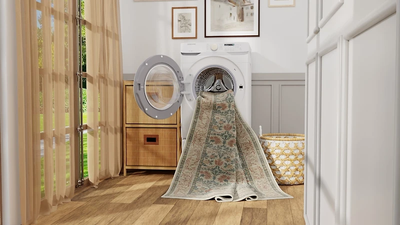 E-Z Wash Traditional Medallion Pattern Velvet Plush Green, Room Size Machine Washable Area Rug 8X10, Ideal for Living Room, Dining Room, Bedroom