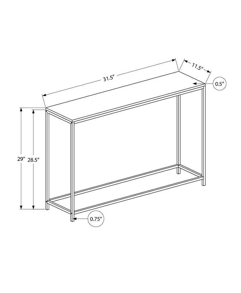 Monarch Specialties Accent Table, Console, Entryway, Narrow, Sofa, Living Room, Bedroom, Metal, Laminate, White Marble Look, Black, Contemporary, Modern