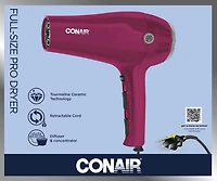 Sèche-cheveux Conair, 1875 w, grande taille, céramique de tourmaline, fuchsia, avec range-cordon Sèche-cheveux
