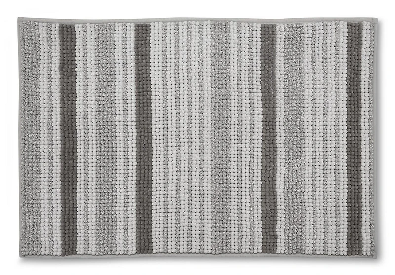 Mainstays Noodle Chenille Grey Stripe Bath Mat, 20"x30"