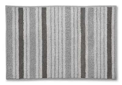 Mainstays Noodle Chenille Grey Stripe Bath Mat, 20"x30"