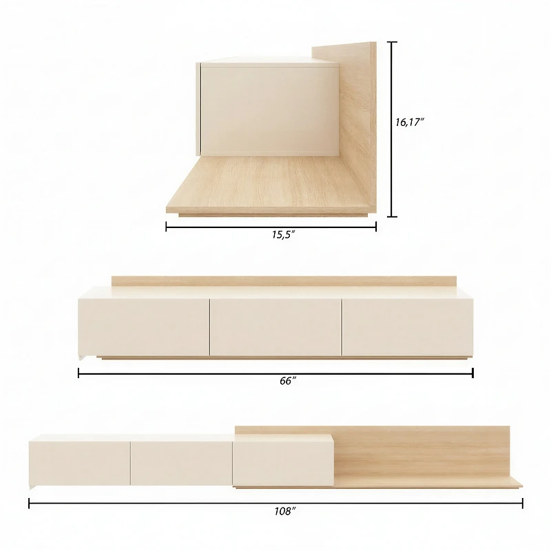 Meuble TV extensible (66-108 po) Nexera Noa, Chêne Blond Naturel