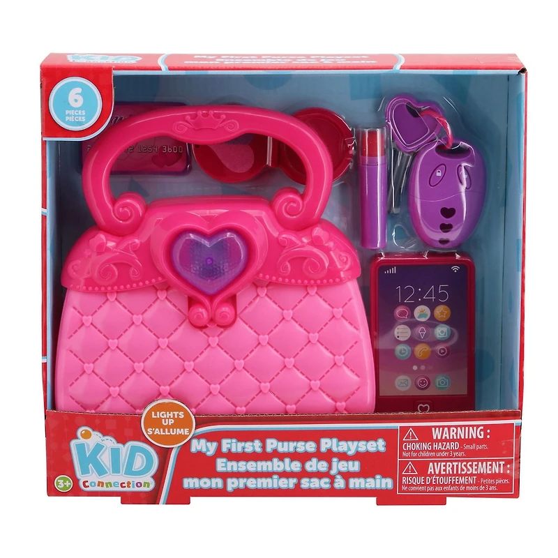 Kid Connection My First Purse with Light 6 Piece Pretend Playset for Ages 3+, 6pcs Set