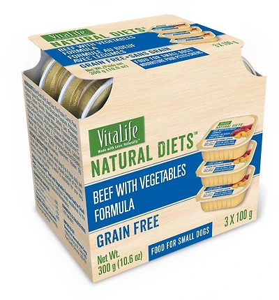 VitaLife Natural Diets Nourriture pour Petits Chiens Boeuf et Légumes Formule Sans Grain