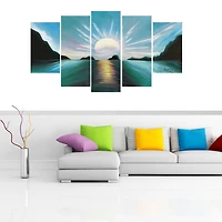 Peinture sur toile Design Art Coucher du soleil brillant en turquoise