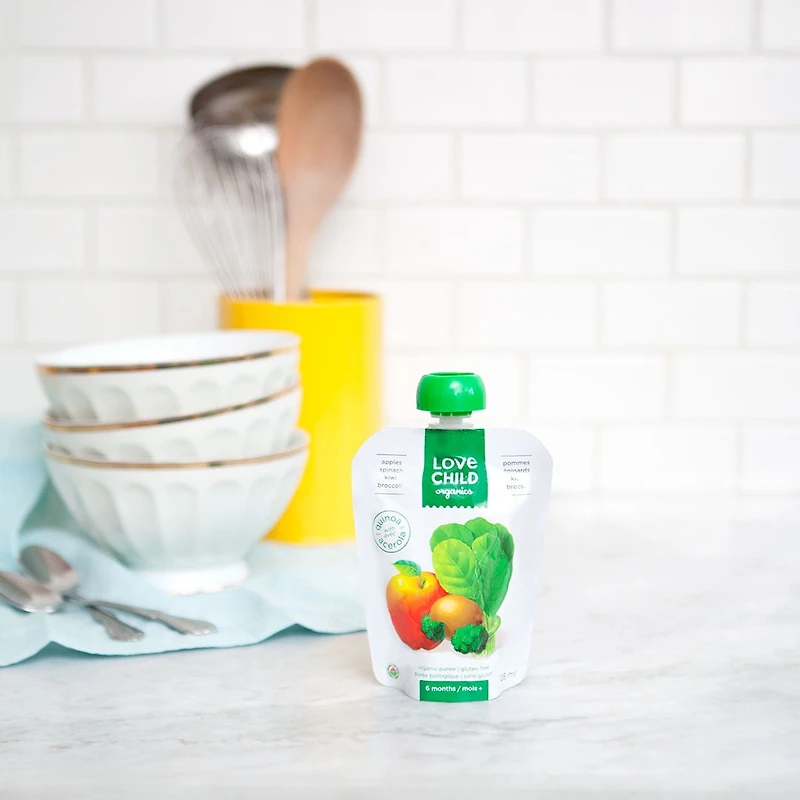 Purée pommes, épinards, kiwi + brocoli Superblends Love Child Organics, 128 ml, sachet