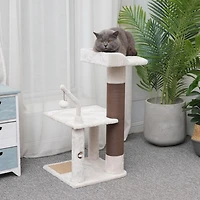 Vibrant Life 3-Level 31.5"Small Cat Tree with Top Perch, Paper Rope Scratching Post, Two Toys, Cream