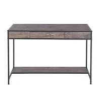 Homylin Home Office Computer Desk with Drawer, Retro Style 43" Wooden Writing Desk, Laptop Study Table Workstation, Stable Metal Frame, Rustic Dark Brown