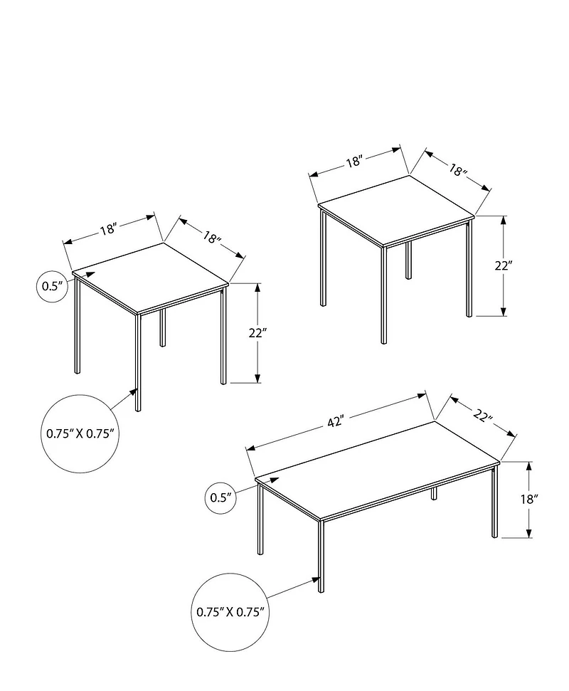 Monarch Specialties Table Set, 3pcs Set, Coffee, End, Black Metal, Grey Laminate, Contemporary, Modern