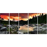 Design Art Rocky Mountain River at Sunset Extra Large Wall Art Landscape