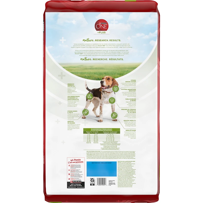 Purina ONE +Plus Soutien de Tout le Corps avec du Vrai Poulet, Nourriture Sèche pour Chiens 9.5 kg