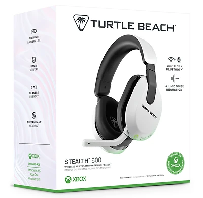Turtle Beach® Stealth™ 600 – Blanc pour Xbox Series X|S, Xbox One, PC, PS5™, PS4™, et autres appareils mobiles équipés du Bluetooth®, Xbox Series X/S