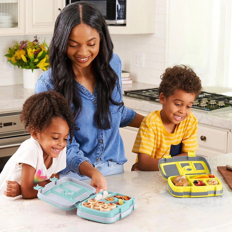 Bentgo Kids Prints Boîte à déjeuner pour enfants étanche à 5 compartiments de style Bento – Sans BPA, passe au lave-vaisselle, matériaux de qualité alimentaire (camions de construction)