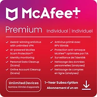 McAfee+ Premium - Individuel (Windows/Mac/Android/iOS) - Abonnement 1 An [Code Numérique]