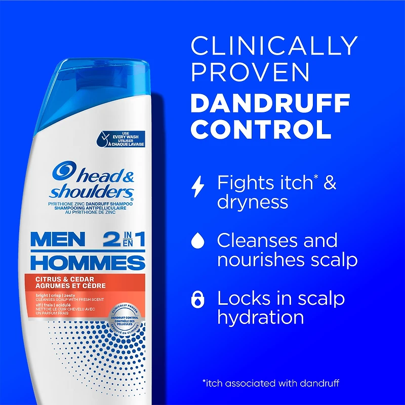 Head and Shoulders Mens 2 in 1 Dandruff Shampoo and Conditioner, Anti-Dandruff Treatment, Citrus & Cedar for Daily Use, Paraben Free, 370ML