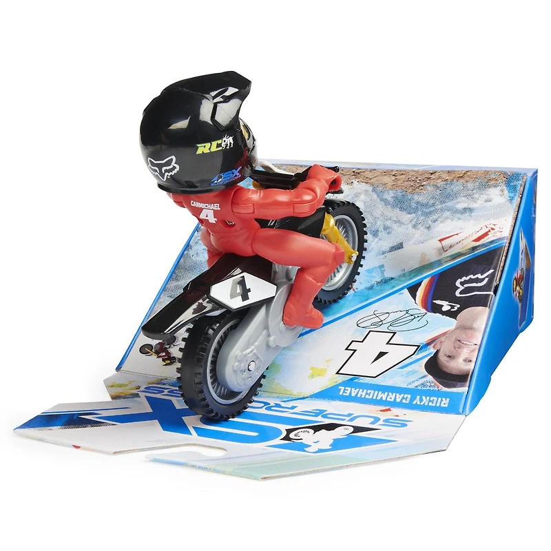 Supercross, Race and Wheelie Bike, Moto collector authentique de Ricky Carmichael, jouets pour enfants à l'échelle 1:18 pour garçons à partir de 5 ans