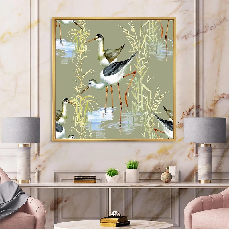 Designart Herons Birds In The Water FLOAT FRAME WALL ART