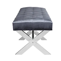 Bench Tufted Upholstered with Polished Stainless Steel Xs-Base