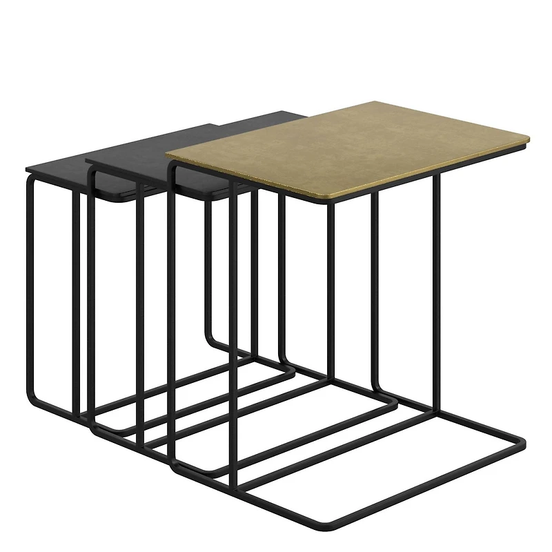 Industrial Chic Cast Aluminum 3Pc Accent Table Set - Antique Gold & Black