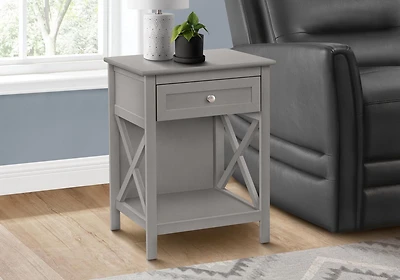 Monarch Specialties Accent Table, End, Side Table, 2 Tier, Bedroom, Nightstand, Lamp, Storage Drawer, Antique Grey Veneer, Transitional