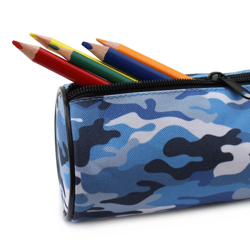Pen+Gear Étui à crayons en forme de tonneau, motif camouflage, bleu