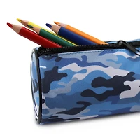 Pen+Gear Étui à crayons en forme de tonneau, motif camouflage, bleu