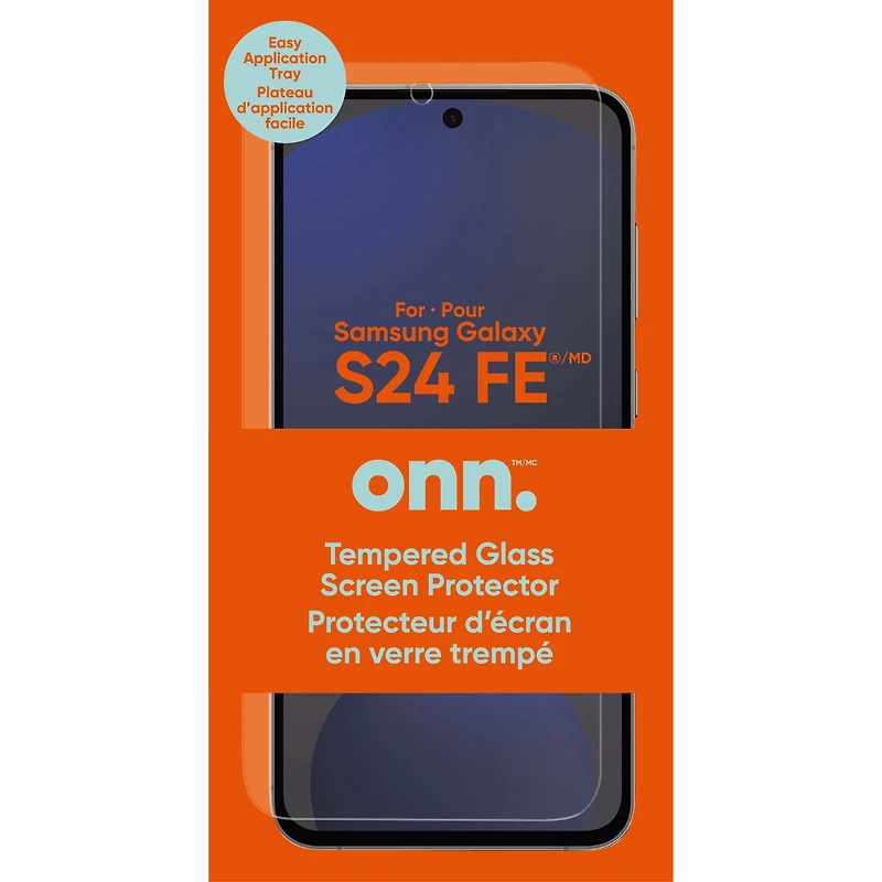 Onn. Samsung Galaxy S24 FE Premium Japanese Tempered Glass Screen Protector with Easy Application Tray, Scratch & Impact Absorbing
