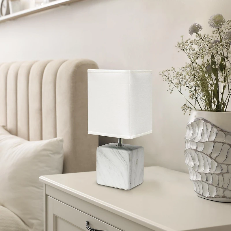 Simple Designs Petite Marbled Ceramic Table Lamp with Fabric Shade
