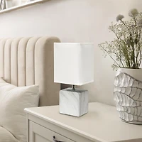 Simple Designs Petite Marbled Ceramic Table Lamp with Fabric Shade
