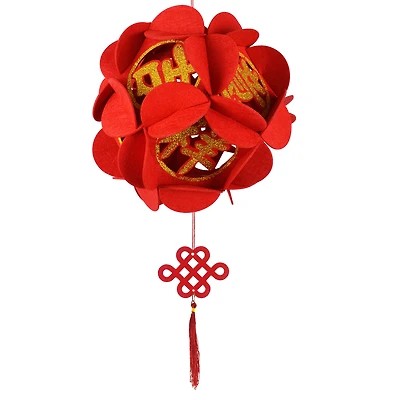 Décoration suspendue en feutrine à motif floral 3D pour le Nouvel An chinois, couleur rouge et or, dimensions : 65 cm x 28 cm, 1 pièce, marque : Way To Celebrate.