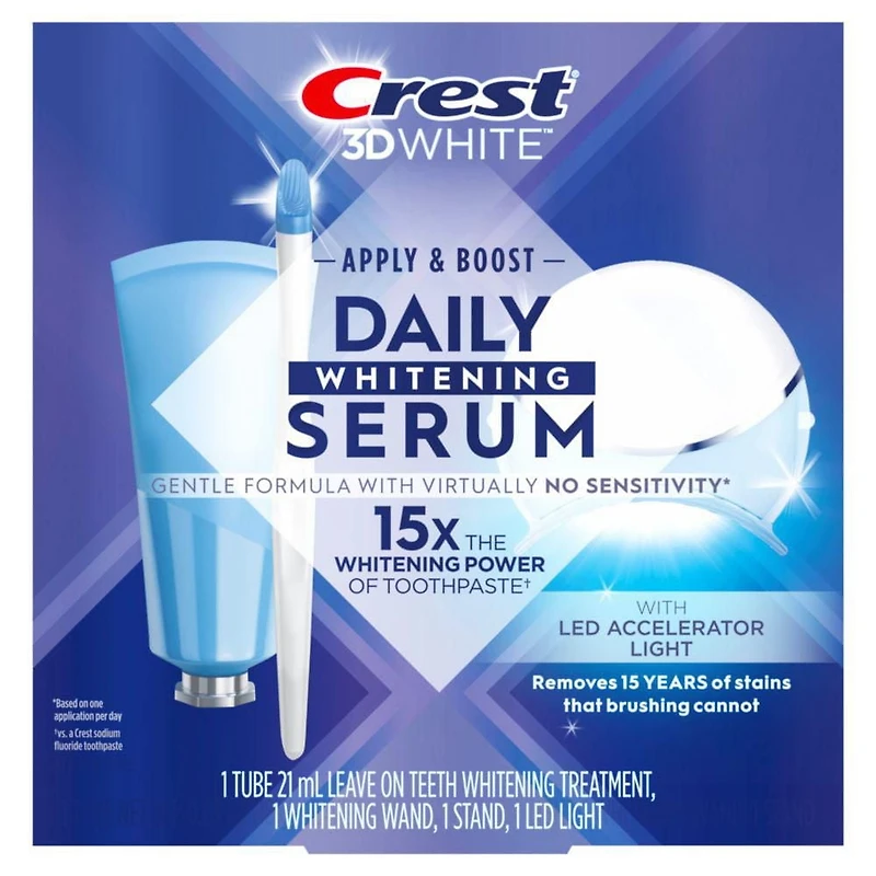 Crest 3DWhite Daily Whitening Serum with LED Light, Leave-on Teeth Whitening Treatment, 21ML
