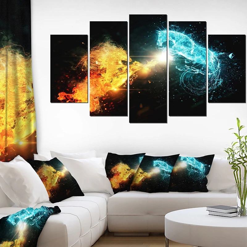 Design Art Chevaux De Feu Et L’Eau Art Sur Toile