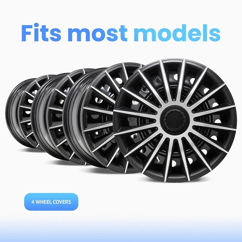 Alpena 17" Austin Wheel Covers, Silver & Black, set of 4