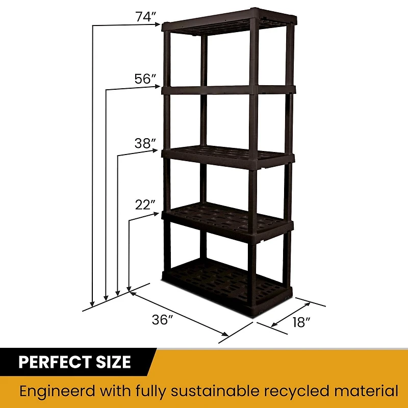 Hyper Tough Plastic Shelf Garage Shelving Unit 5-Tier 73.80"H x 17.75"D x 36"W Pack of 4 Black-750 lbs Total Capacity