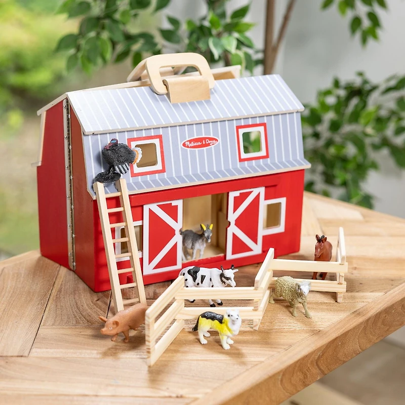 Melissa & Doug Fold and Go Wooden Barn With 7 Animal Play Figures