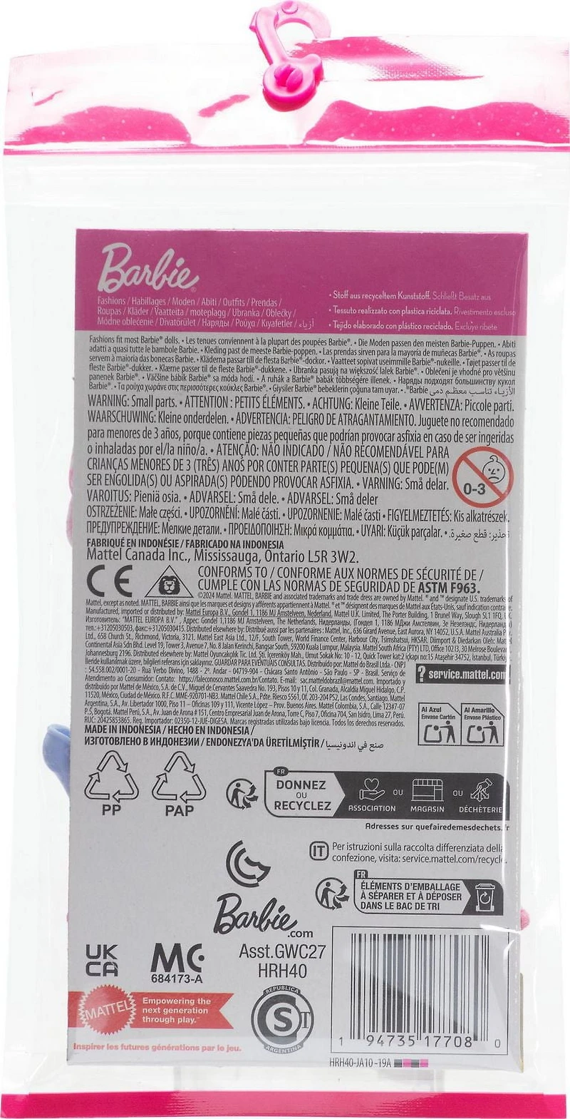 Barbie Tenue Coffret avec robe à manches bouffantes rose et acc.